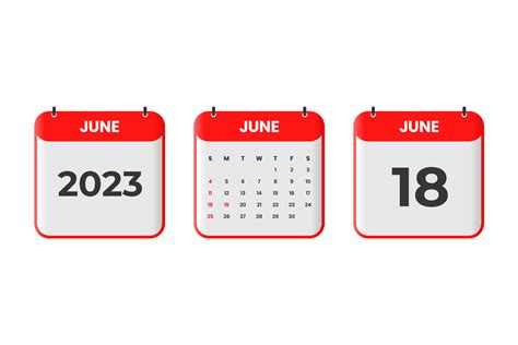 June 2023 calendar design. 18th June 2023 calendar icon for schedule ...