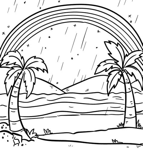 Rainbow on Island Coloring Page - Free Printable Coloring Pages for Kids