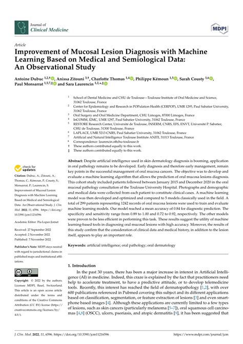 (PDF) Improvement of Mucosal Lesion Diagnosis with Machine Learning Based on Medical and ...