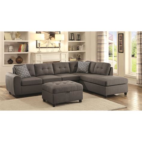 Coaster Stonenesse Grey Contemporary Sectional with Button Tufted Cushions | Value City ...