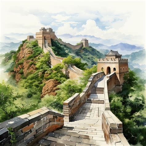 Premium Vector | Watercolor vector great wall of china badaling on white b