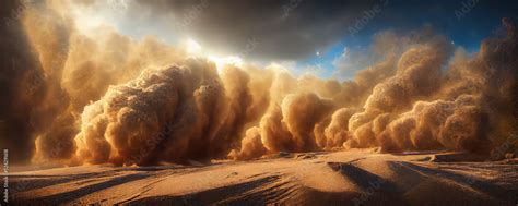 Dramatic sand storm in desert, thunderstorm, lightning. Abstract background. Digital art. Stock ...