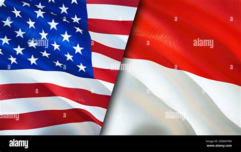 USA and Indonesia flags. 3D Waving flag design. USA Indonesia flag ...