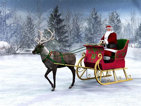 Reindeer pulling a sleigh with Santa Claus. ⬇ Stock Photo, Image by © sarah5 #4208527