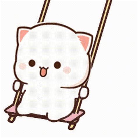 a white cat riding on a skateboard with a pink nose and tail, while holding onto a pole