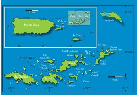 British (BVI) and United States (USVI) Virgin Islands with inset ...