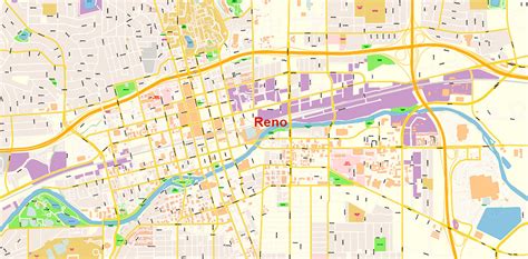 Reno Nevada US Map Vector Exact City Plan High Detailed Street Map editable Adobe Illustrator in ...