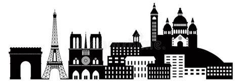 Paris City Skyline Silhouette Black and White Illu Stock Vector ...