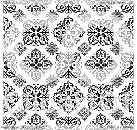 Royalty-Free (RF) Clipart Illustration of a Black And White Floral Patterned Wallpaper ...