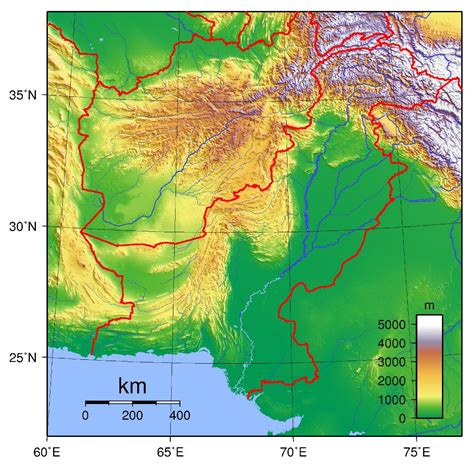 Large topographical map of Pakistan | Pakistan | Asia | Mapsland | Maps of the World