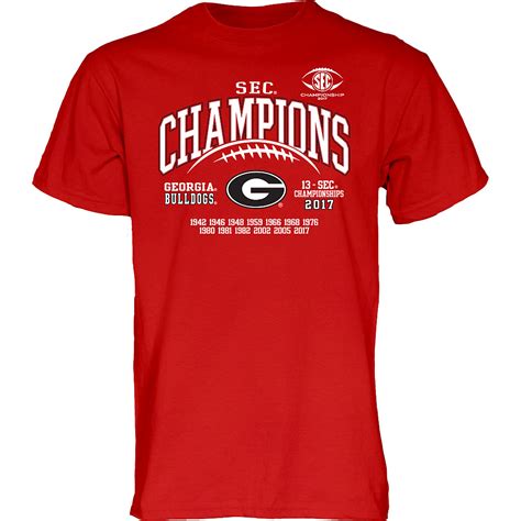 Georgia Bulldogs SEC Champs Tshirt 2017 Red Laces GILT SEC17 FOOT CHAMP-GAU