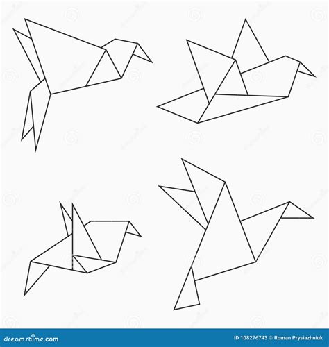 Origami Bird Collection. Set of Line Geometric Shape for Art of Folded Paper. Vector. Stock ...