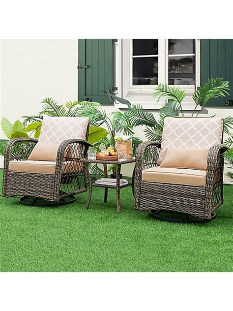 Costway Patio 3pcs Wicker Swivel Rocker Set 2 Rocking Chairs 360 ...