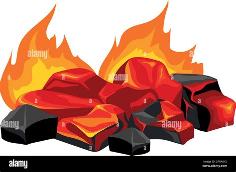 Slowly burning fire flame on black wood coal cartoon icon isolated on white background Stock ...