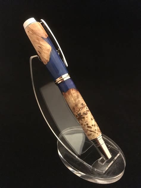 Worthless Wood Desk Pen - Handmade with Buckeye Burl and Blue Resin