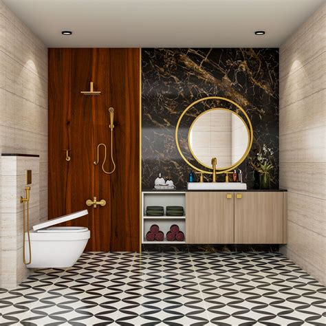 Modern Bathroom Interior Design Idea With Patterned Tiles | Livspace