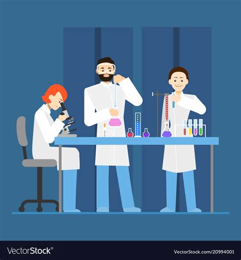 Cartoon scientists working at lab concept Vector Image