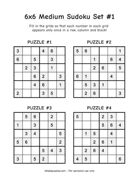 6x6 Medium Sudoku Set #1