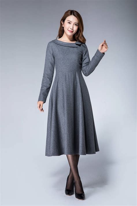 Gray Dress Formal Wool Dress Fall Dress for Women Warm - Etsy