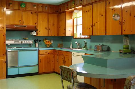 More turquoise...and knotty pine | mid century in 2019 | Mid century modern kitchen, Modern ...
