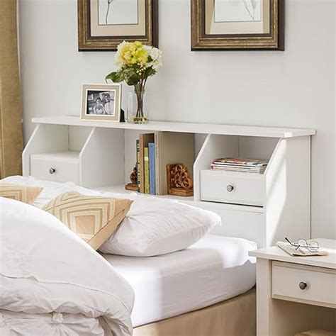 Amazon.com - Revere Headboard with Storage Queen/Full Size Bookcase Drawers Wood White Shelves ...