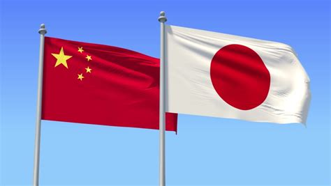 japan china flag on flagpole excellent Stock Footage Video (100% Royalty-free) 1063387978 ...