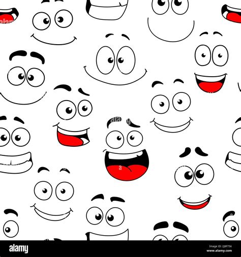 Cheerful, happy and surprised funny face seamless pattern. Comical wallpaper or vector ...