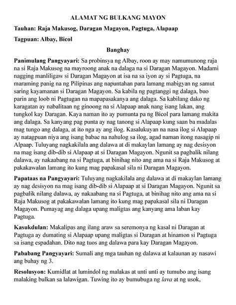 Alamat NG Bulkang Mayon - ALAMAT NG BULKANG MAYON Tauhan: Raja Makusog, Daragan Magayon, Pagtuga ...