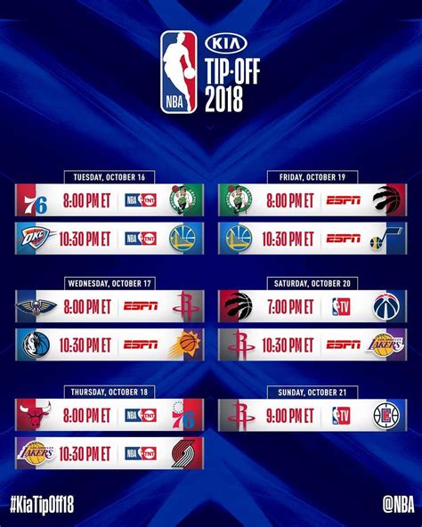 🚨🏀📅🚨 Our #KiaTipOff18 schedule! ...which game are YOU most looking forward to? | Nba schedule ...