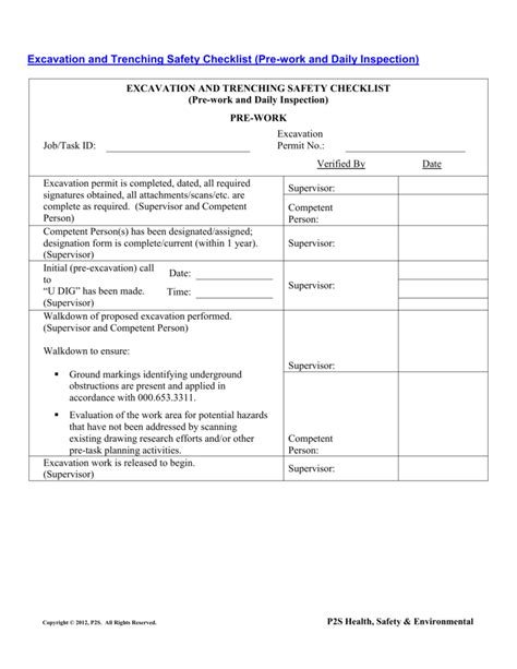 Excavation and Trenching Safety Checklist