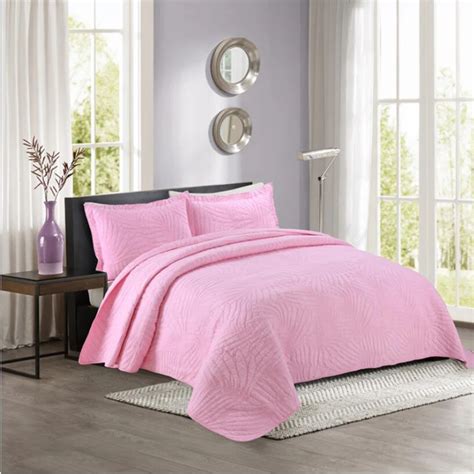 Pink Bedspread Pillow Cases Queen/King Size Solid Color Floral Coverlet ...