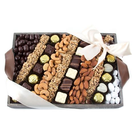 Wooden Nuts & Chocolate Line-Up Kosher Gift Basket - Large • Nuts ...