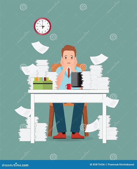 Overworked And Tired Accountant. Business Stress. Cartoon Vector | CartoonDealer.com #82131789