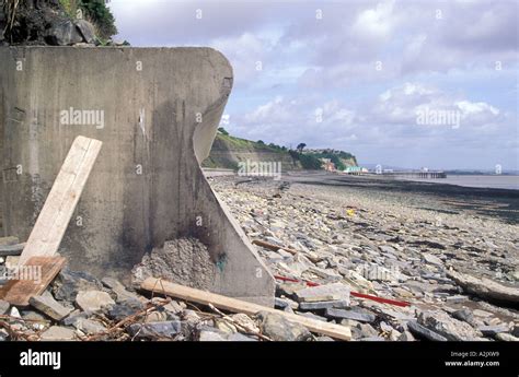 Construction of wave return wall Penarth Cardiff Wales UK Stock Photo ...