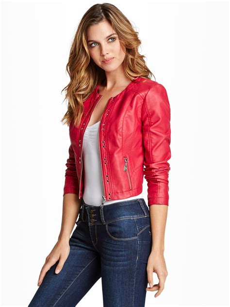 GUESS Women's Jorgina Cropped Faux-Leather Jacket | eBay