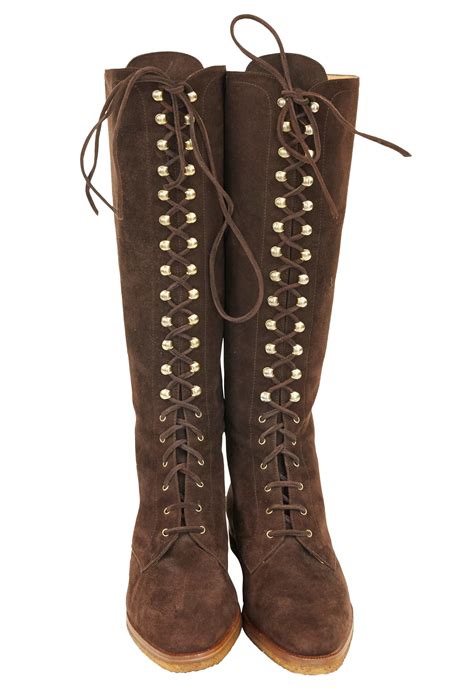 Céline 1990s Vintage Women's Brown Suede Lace-Up Riding Boots ...