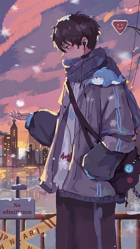 3840x1080px, 4K Free download | Anime boy, noadmittance, city, snow ...