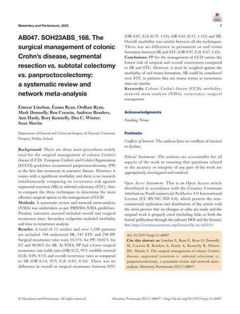 (PDF) AB047. SOH23ABS_168. The surgical management of colonic Crohn’s ...