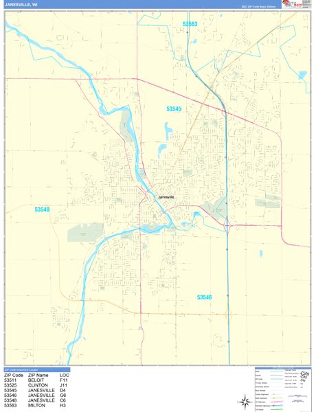 Janesville Wisconsin Wall Map (Basic Style) by MarketMAPS - MapSales