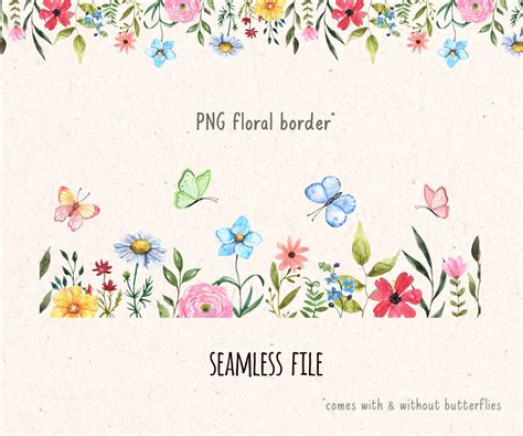 Wildflower Floral Border Frame Clipart Watercolor Wild Flowers | Etsy