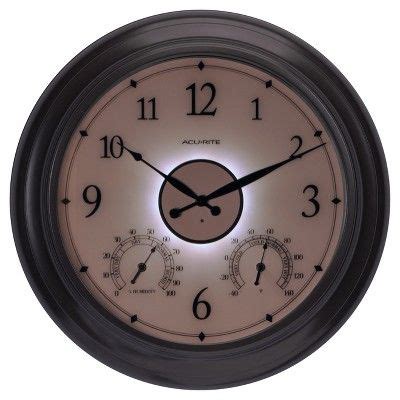 24" Metal Outdoor / Indoor Wall Clock with Illuminated Face, Thermometer and Humidity - Bronze ...