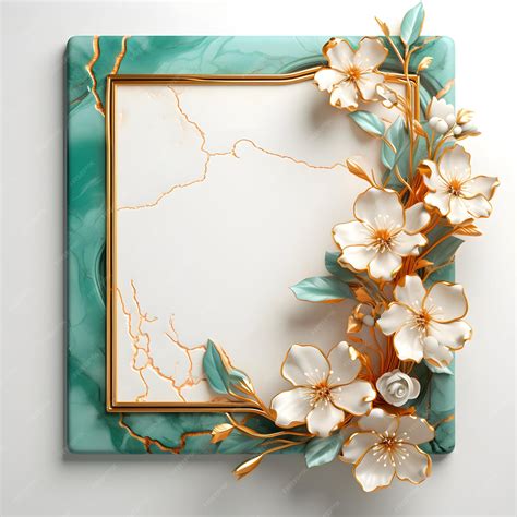 Premium AI Image | luxury white marble background with green frame and white flowers