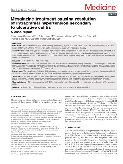 (PDF) Mesalazine treatment causing resolution of intracranial ...