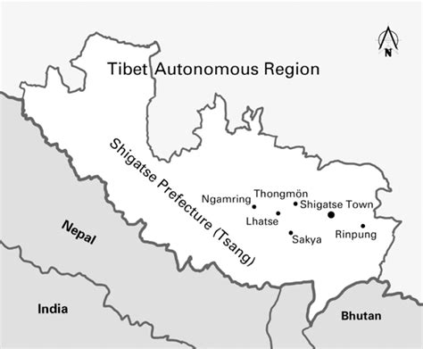 MAP 2, The locations of Shigatse Town and Ngamring, Lhatse, Rinpung ...