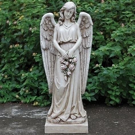 Angel Holding Rose Wreath Sculpture 37" H