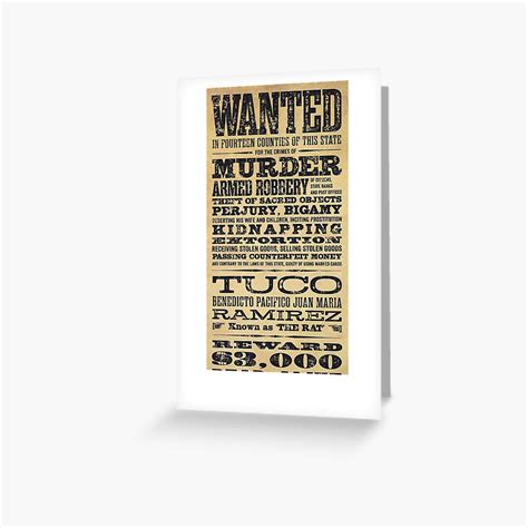 "Tuco Ramirez Wanted Poster from The Good, The Bad and The Ugly – Original Design" Greeting Card ...