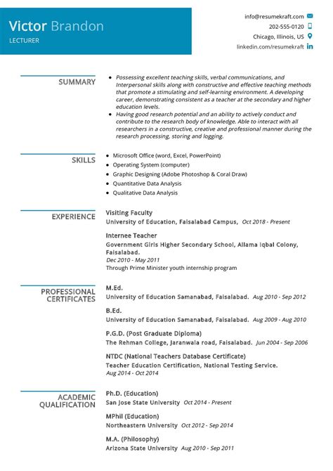 Lecturer Resume Sample in 2024 - ResumeKraft