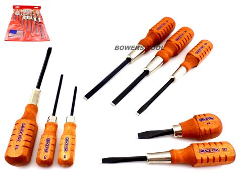 Grace USA 8pc Original Flat Slotted Wood Handle Screwdriver Set