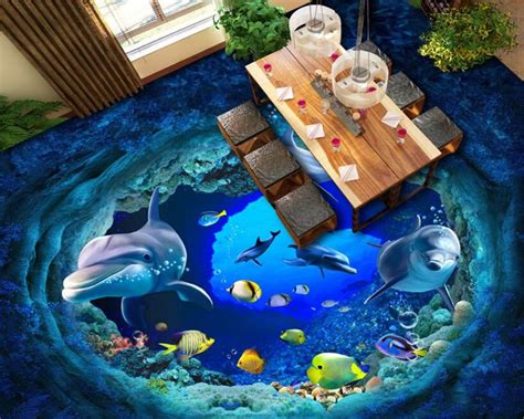 Beibehang 3D underwater world background floor stickers living room bedroom bathroom floor PVC ...