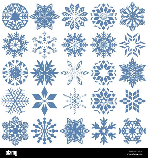 Set of twenty five blue snowflakes over white, hand drawing vector ...